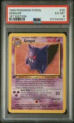 1999 POKEMON FOSSIL 1ST ED #20 GENGAR PSA 6 - Image 1