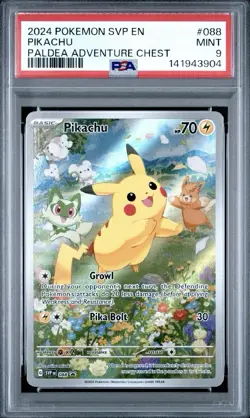2024 POKEMON SVP EN-SV BLACK STAR PROMO PALDEA ADVENTURE CHEST PIKACHU PSA 9 - Image 1