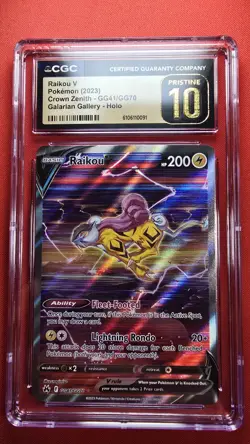 CGC Pristine 10 Pokemon Raikou V GG41/GG70 Crown Zenith: Galarian Gallery Holo - Image 1