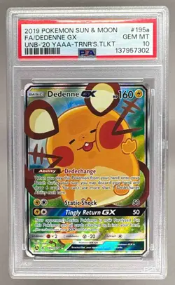 7302 Dedenne GX 2019 Pokemon Sun & Moon Unbroken Bonds #195a Promo PSA 10 - Image 1