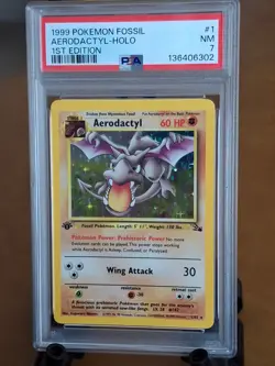 1999 Pokemon Fossil Aerodactyl 1st Edition Holo #1 - PSA 7 - NEAR MINT CLEAN - Image 1