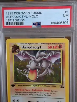 1999 Pokemon Fossil Aerodactyl 1st Edition Holo #1 - PSA 7 - NEAR MINT CLEAN - Image 2