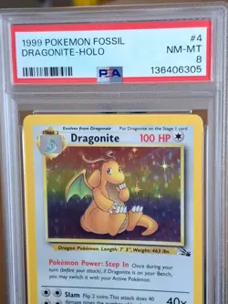1999 Pokemon Fossil Dragonite Holo #4 - PSA 8 - NEAR MINT to MINT CLEAN - Image 2