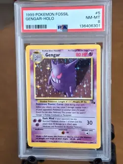 1999 Pokemon Fossil Gengar Holo #5 - PSA 8 - NEAR MINT to MINT CLEAN - Image 1