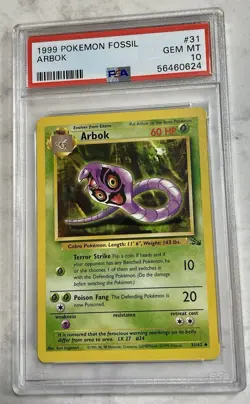 Pokemon 1999 Fossil Arbok 31/62 PSA 10 Uncommon Unlimited Regular Wizards - Image 1