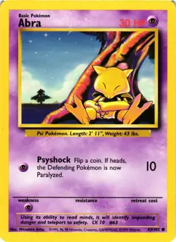 Pokemon TCG Abra 43/102 Common Unlimited Base Set LP - Image 1