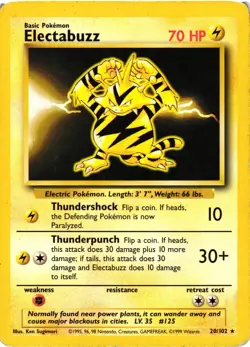 Pokemon TCG Electabuzz 20/102 Rare Unlimited Edition Base Set HP - Image 1