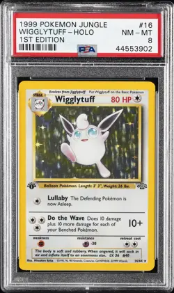 1999 POKEMON JUNGLE 1ST ED #16 WIGGLYTUFF-HOLO PSA 8 - Image 1
