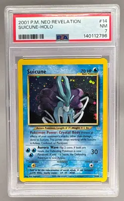140112796 Suicune 2001 Pokemon Neo Revelation #14 Holo PSA 7 - Image 1