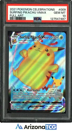 Pokemon 2021 Surfing Pikachu VMAX 009/025 Full Art Celebrations GEM MINT PSA 10 - Image 1