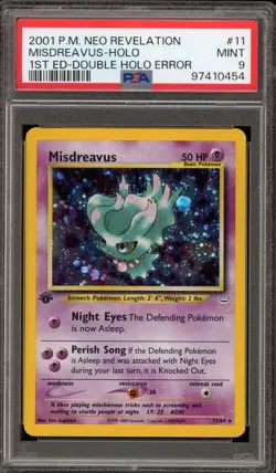 Pokemon Misdreavus Neo Revelation 1st Edition Holo #11 DOUBLE HOLO ERROR PSA 9 - Image 1