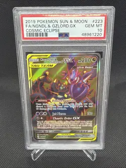 2019 Pokemon Naganadel Guzzlord GX PSA 10 #223 Cosmic Eclipse Sun Moon Tag Team - Image 1