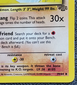 1st Edition Marowak - Jungle - #39/64 - Vintage Pokemon Card 1999 WOTC - Image 4