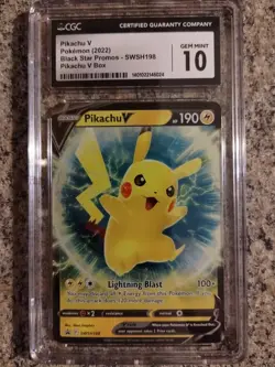 2022 Pokemon Pikachu V Holo SWSH198 Black Star Promos CGC 10 - Image 1