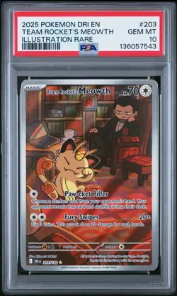 POKEMON 2025 TEAM ROCKET'S MEOWTH DESTINED RIVALS #203 PSA 10 - Image 1