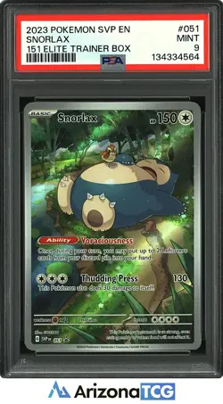 Pokemon 2023 Snorlax 051 Scarlet & Violet Promo 151 Elite Trainer Box PSA 9 - Image 1