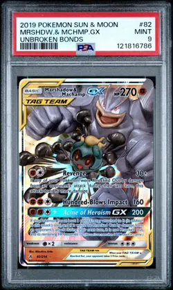 2019 POKEMON SUN & MOON UNBROKEN BONDS #82 MARSHADOW & MACHAMP GX PSA 9 - Image 1
