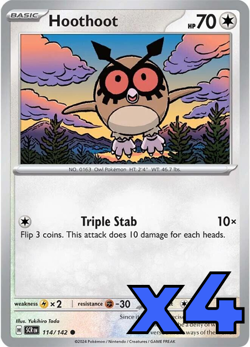 4x Hoothoot 114/142 Sv07: Stellar Crown PLAYSET x4 - Pokemon TCG - NM - Image 1