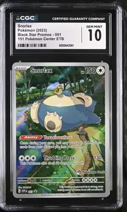 POKEMON CGC 10 Snorlax 051 Pokemon Center 151 ETB Stamp Promo *2061 - Image 1