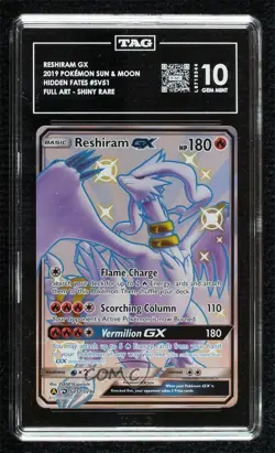 Shiny - Reshiram GX Pokemon Sun & Moon Hidden Fates Vault TAG 10 GEM MINT - Image 1