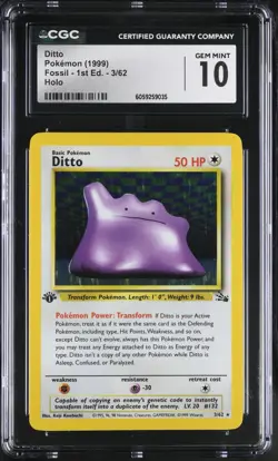 POKEMON CGC 10 Ditto 3/62 1999 Fossil - 1st Edition Holo Rare *9035 - Image 1