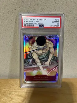 One Piece CCG Roronoa Zoro Super Pre-Release ST01-013 PSA 10 Gem Mint - Image 1