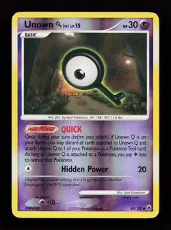 Unown [Q] 49/100 Uncommon Majestic Dawn Reverse Holo Pokemon Card - Image 1