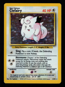 Clefairy 5/102 Base Set Shadowless Holo Pokemon Card HP Heavy Played - Image 1