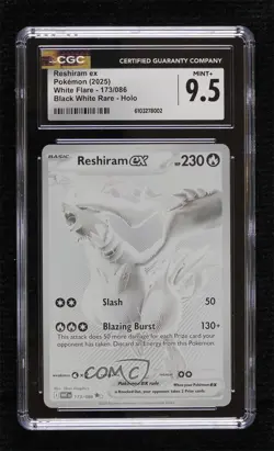 Black White Rare - Reshiram ex Pokemon Flare WHT CGC 9.5 Mint+ - Image 1