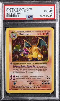 1999 POKEMON BASE SET 1ST EDITION #4 CHARIZARD-HOLO PSA 6 - Image 1