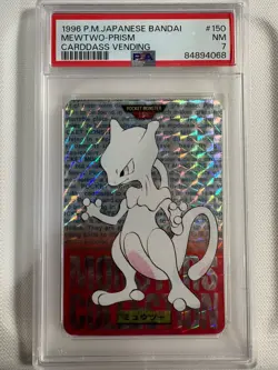 1996 Pocket Monsters Carddass Vending Mewtwo #150 Prism Holo PSA 7 - Image 1