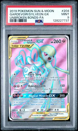 7737 Gardevoir & Sylveon GX 2019 Pokemon Sun Moon Unbroken Bonds #204 PSA 9 - Image 1