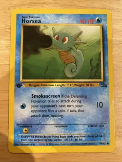 Pokemon TCG Horsea #49/62 Fossil Set 1st Edition WOTC VTG 1999 Common - Image 1