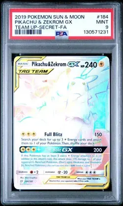POKEMON SM TEAM UP PIKACHU & ZEKROM GX #184 SECRET RARE PSA 9 MINT - Image 1