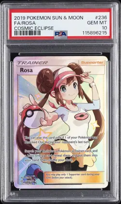 2019 POKEMON SUN & MOON COSMIC ECLIPSE #236 FULL ART/ROSA PSA 10 - Image 1