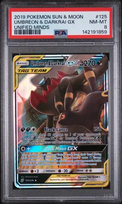 Pokemon TCG Umbreon & Darkrai GX 125/236 Sm-Unified Minds Holo PSA 8 - Image 1