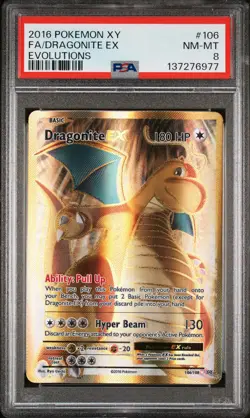2016 POKEMON XY EVOLUTIONS #106 FULL ART/DRAGONITE EX PSA 8 - Image 1