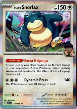 Hop's Snorlax 117/159 Rare SV09: Journey Together LP Pokemon Card - Image 1