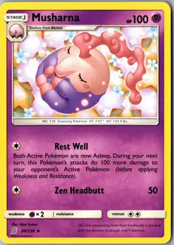 Musharna 89/236 Uncommon SM - Unified Minds LP Pokemon Card - Image 1