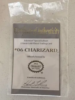1999 Pokemon Burger King 23k Gold Plated Limited Edition Card, #06 Charizard CiB - Image 3