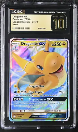 CGC 10 PRISTINE Dragonite GX 2018 Dragon Majesty 37/70 Holo Pokemon Card - Image 1