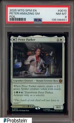 2025 MAGIC THE GATHERING MARVEL'S SPIDER-MAN #0010 PETER/AMAZING SM FOIL PSA 8 - Image 1