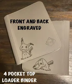 Pokemon 4 Pocket TOPLOADER Binder Mimikyu DUAL Laser Engraved/ Made To Order! - Image 1