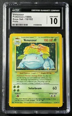 VENUSAUR HOLO BASE SET CGC 10 1999 POKEMON UNLIMITED #15/102 RARE HOLO GEM MINT - Image 1