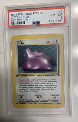 Pokemon PSA 8 First Edition Holo Ditto 3/62 Fossil - Image 1