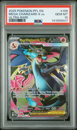 2025 POKEMON PFL EN-PHANTASMAL FLAMES ULTRA RARE #109 MEGA CHARIZARD X EX PSA 10 - Image 1