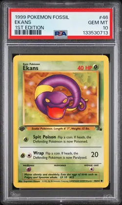 1999 POKEMON FOSSIL 1ST ED #46 EKANS PSA 10 - Image 1