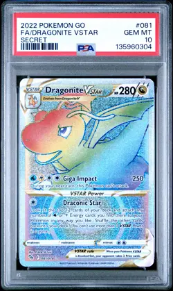 2022 POKEMON GO SECRET #081 FULL ART/DRAGONITE VSTAR PSA 10 - Image 1
