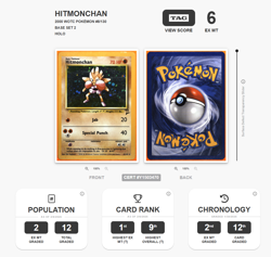 1999 POKEMON BASE SET 2 #8/130 HITMONCHAN-HOLO TAG 6 NM SWIRL - Image 1