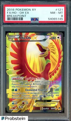 2016 Pokemon XY Breakpoint #121 FA Ho-Oh Ex PSA 8 NM-MT - Image 1